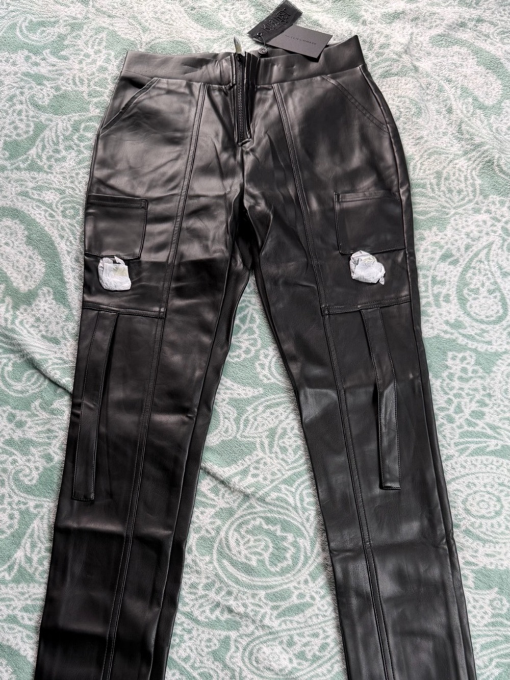 KILLSTAR Black Faux Leather Cargo Pants Size M NWT